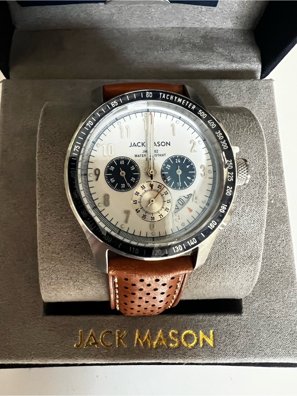 Men’s Jack Mason White/Blue Dial Chronograph Watch with Brown Leather Strap - Picture 2 of 12